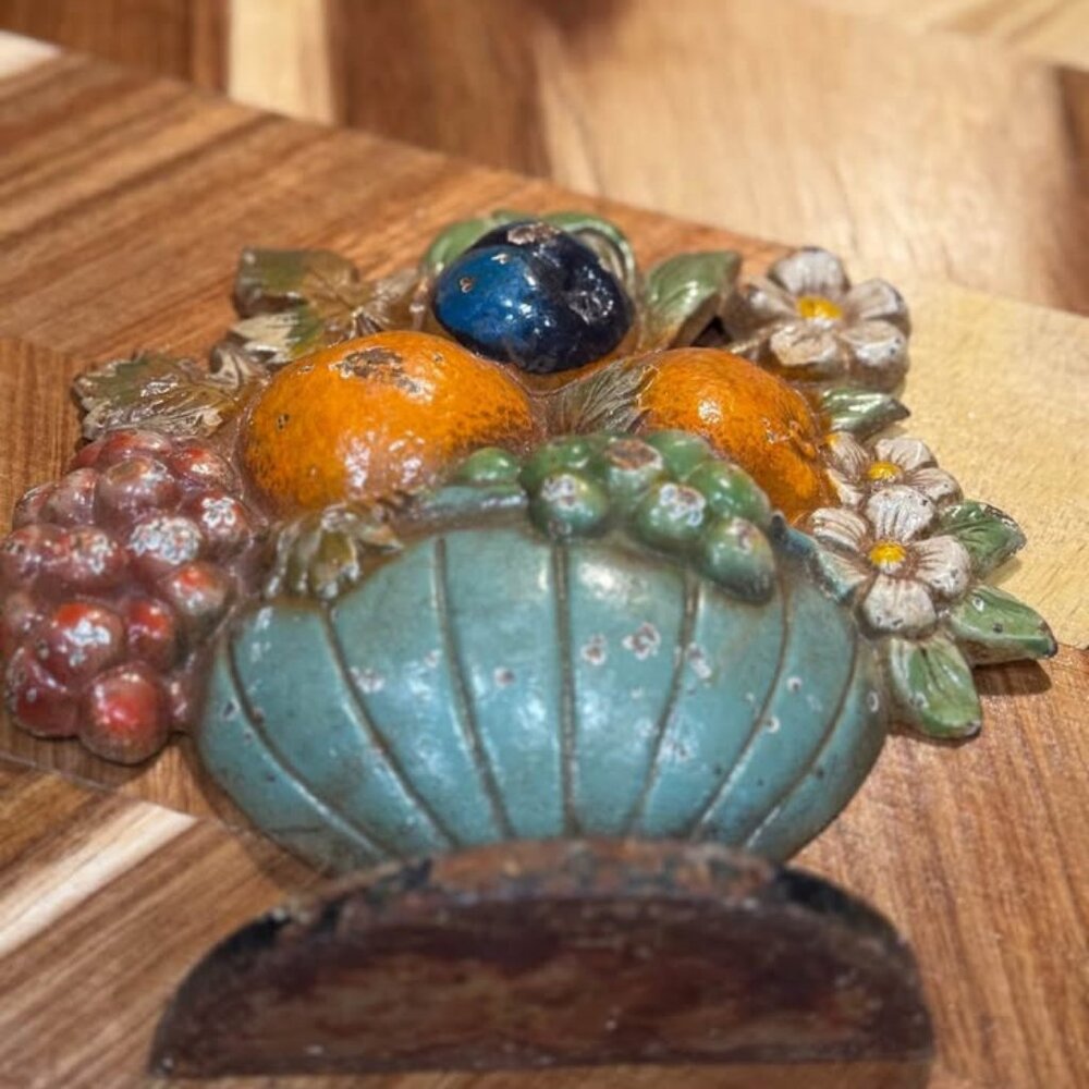 Antique Hubley Fruit Bowl Cast Iron Doorstop #456 Oranges Flowers $75 - Picture 4 of 4